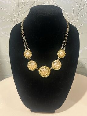 Vintage Talbot Gold & Faux Pearl Medallion Statement Necklace - Signed